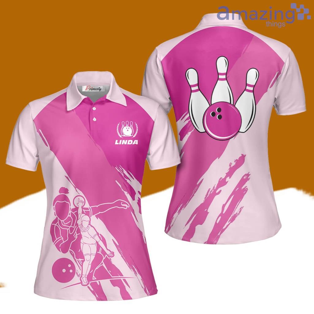 Bowling Pink Silhouettes Custom Name Bowling Polo Shirts For Women image Bowling Pink Silhouettes Custom Name Bowling Polo Shirts For Women Product Photo 1