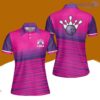 Bowling Purple Pink Custom Name Bowling Polo Shirts For Women