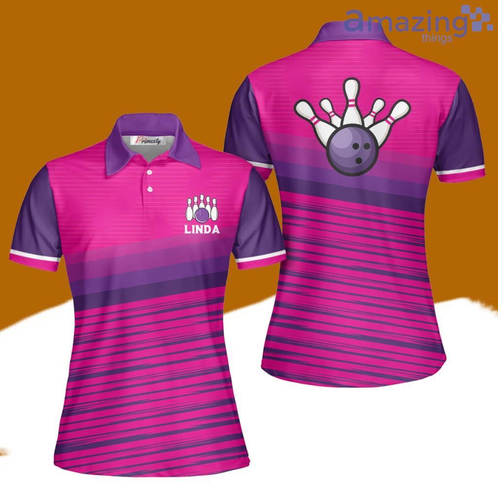 Bowling Purple Pink Custom Name Bowling Polo Shirts For Women image Bowling Purple Pink Custom Name Bowling Polo Shirts For Women Product Photo 1
