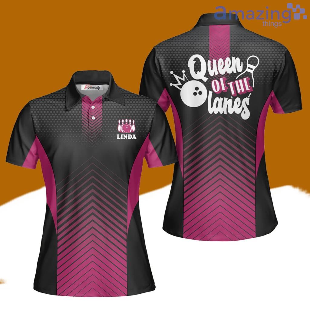 Bowling Queen Of The Lanes Dark Pink Custom Name Bowling Polo Shirts For Women image Bowling Queen Of The Lanes Dark Pink Custom Name Bowling Polo Shirts For Women Product Photo 1