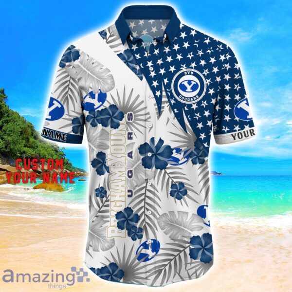 BYU Cougars Star Tropical Flower 3D Printed Hawaiian Shirt Personalized Name Product Photo 2