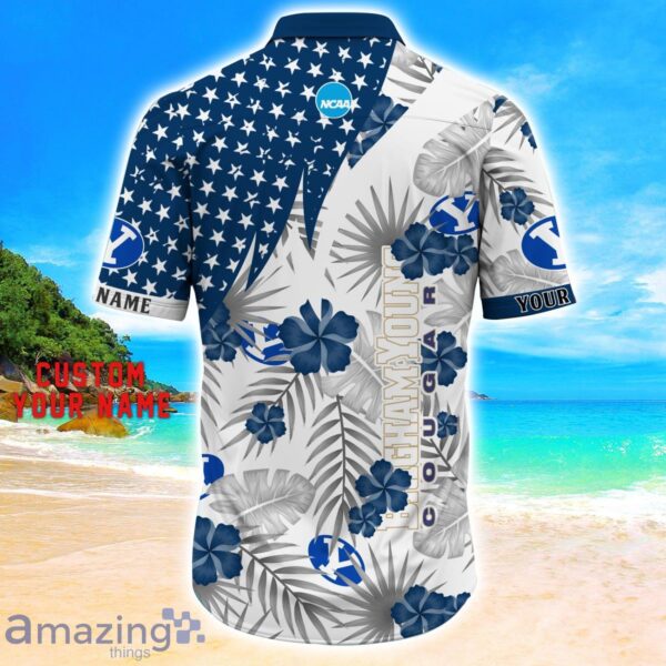 BYU Cougars Star Tropical Flower 3D Printed Hawaiian Shirt Personalized Name Product Photo 3