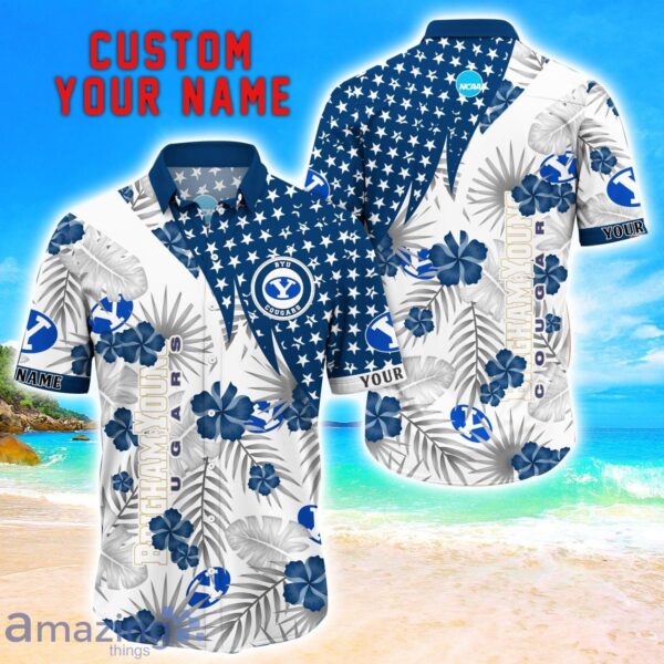 BYU Cougars Star Tropical Flower 3D Printed Hawaiian Shirt Personalized Name Product Photo 1