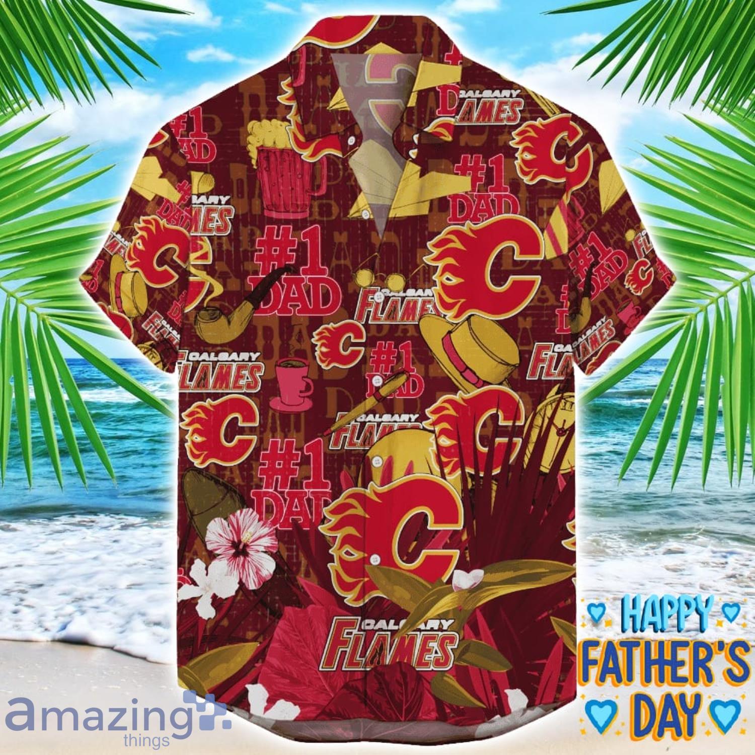 Calgary Flames Coffee Hat and Logo Pattern Hawaiian Shirt Father’s Day Gift NHL Team image Calgary Flames Coffee Hat and Logo Pattern Hawaiian Shirt Father’s Day Gift NHL Team Product Photo 1