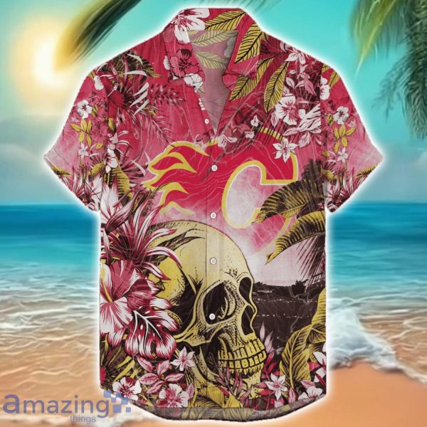 Calgary Flames Tropical Skull Halloween 3D Hawaiian Shirt For Men Women NHL Fans Product Photo 1