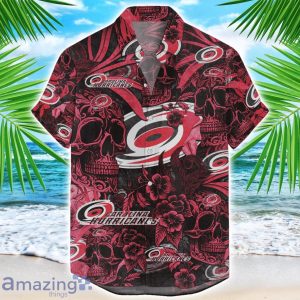 Carolina Hurricanes Flower and Skull Hawaiian Shirt NHL Team Halloween Shirt Product Photo 1