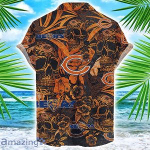 Chicago Bears Flower and Skull Hawaiian Shirt NFL Team Halloween Shirt Product Photo 2