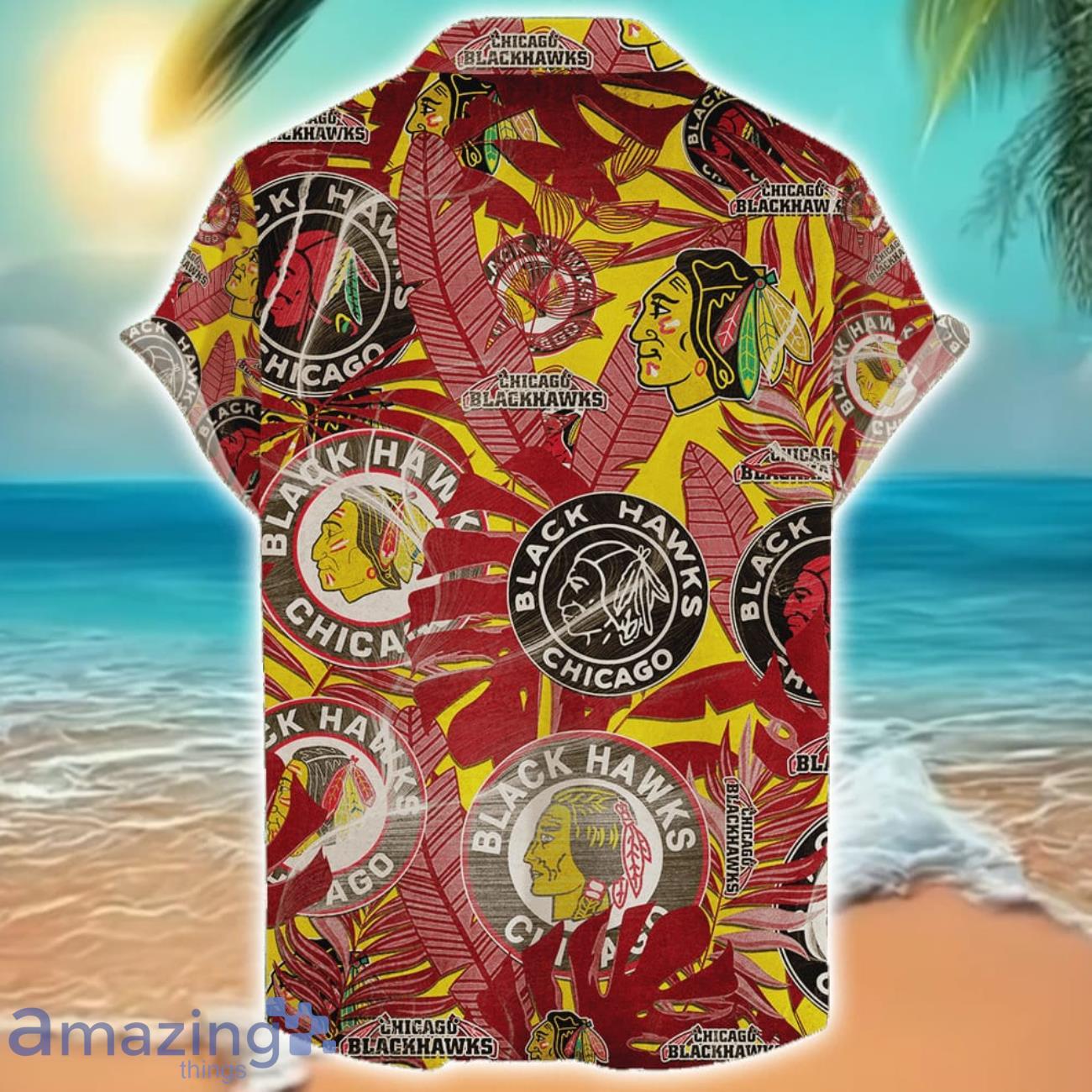 Chicago Blackhawks 3D Hawaiian Shirt Retro Logo Revolution NHL New Design Summer Gift For Men Women image Chicago Blackhawks 3D Hawaiian Shirt Retro Logo Revolution NHL New Design Summer Gift For Men Women Product Photo 2