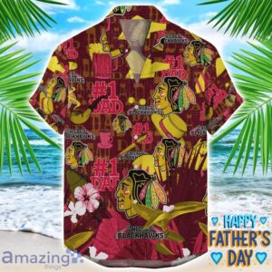 Chicago Blackhawks Coffee Hat and Logo Pattern Hawaiian Shirt Father’s Day Gift NHL Team Product Photo 1