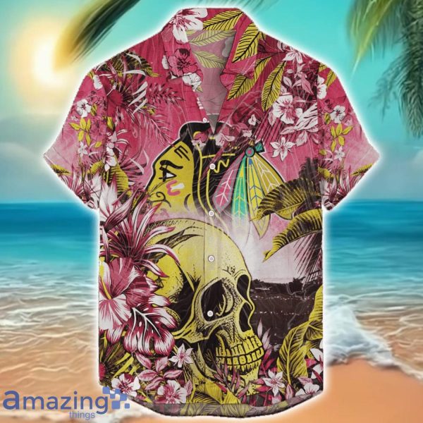 Chicago Blackhawks Tropical Skull Halloween 3D Hawaiian Shirt For Men Women NHL Fans Product Photo 1