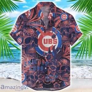 Chicago Cubs Flower and Skull Hawaiian Shirt MLB Team Halloween Shirt Product Photo 1