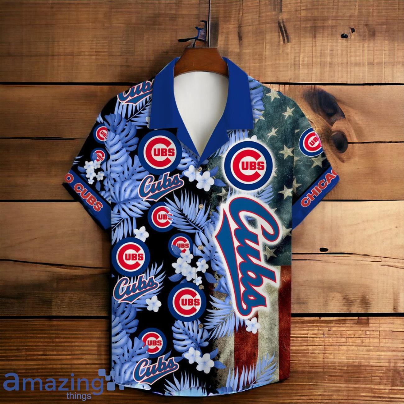 Chicago Cubs MLB US Flag Summer Tropical Hawaiian Shirt And Short image Chicago Cubs MLB US Flag Summer Tropical Hawaiian Shirt And Short Product Photo 2