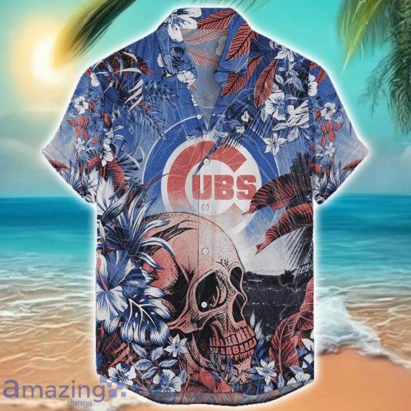 Chicago Cubs Tropical Skull Halloween 3D Hawaiian Shirt For Men Women MLB Fans Product Photo 1