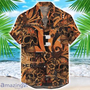 Cincinnati Bengals Flower and Skull Hawaiian Shirt NFL Team Halloween Shirt Product Photo 1