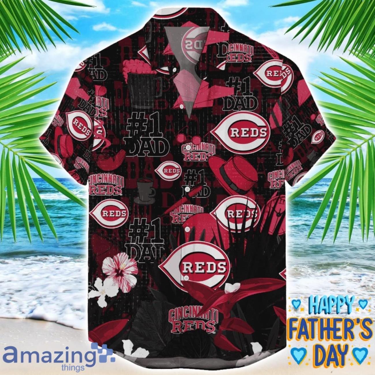 Cincinnati Reds Coffee Hat and Logo Pattern Hawaiian Shirt Father’s Day Gift MLB Team image Cincinnati Reds Coffee Hat and Logo Pattern Hawaiian Shirt Father’s Day Gift MLB Team Product Photo 1
