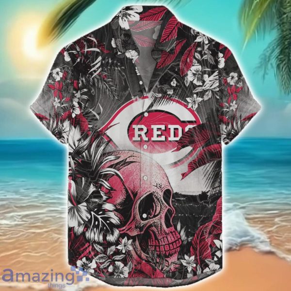 Cincinnati Reds Tropical Skull Halloween 3D Hawaiian Shirt For Men Women MLB Fans Product Photo 1