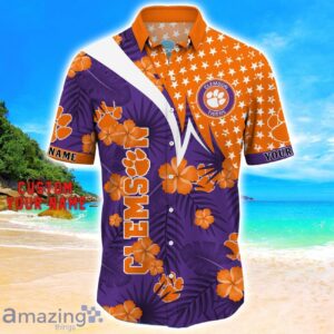 Clemson Tigers Star Tropical Flower 3D Printed Hawaiian Shirt Personalized Name image Clemson Tigers Star Tropical Flower 3D Printed Hawaiian Shirt Personalized Name Product Photo 2