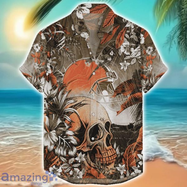 Cleveland Browns Tropical Skull Halloween 3D Hawaiian Shirt For Men Women NFL Fans Product Photo 1