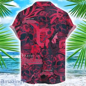 Cleveland Guardians Flower and Skull Hawaiian Shirt MLB Team Halloween Shirt Product Photo 2