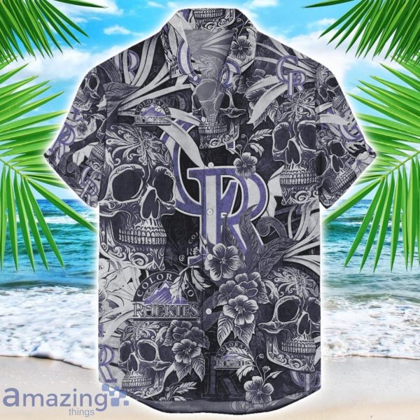 Colorado Rockies Flower and Skull Hawaiian Shirt MLB Team Halloween Shirt Product Photo 1