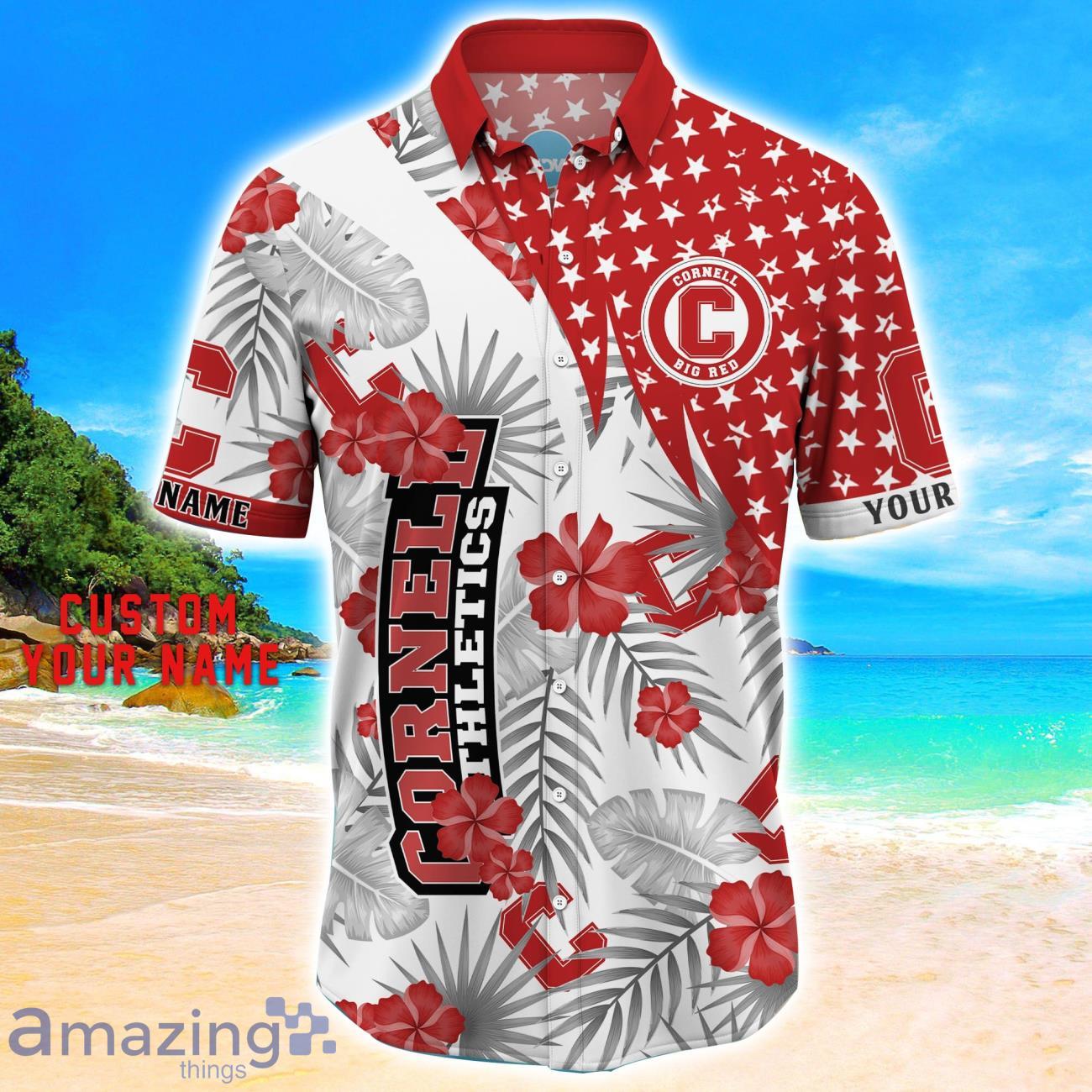 Cornell Big Red Star Tropical Flower 3D Printed Hawaiian Shirt Personalized Name image Cornell Big Red Star Tropical Flower 3D Printed Hawaiian Shirt Personalized Name Product Photo 2