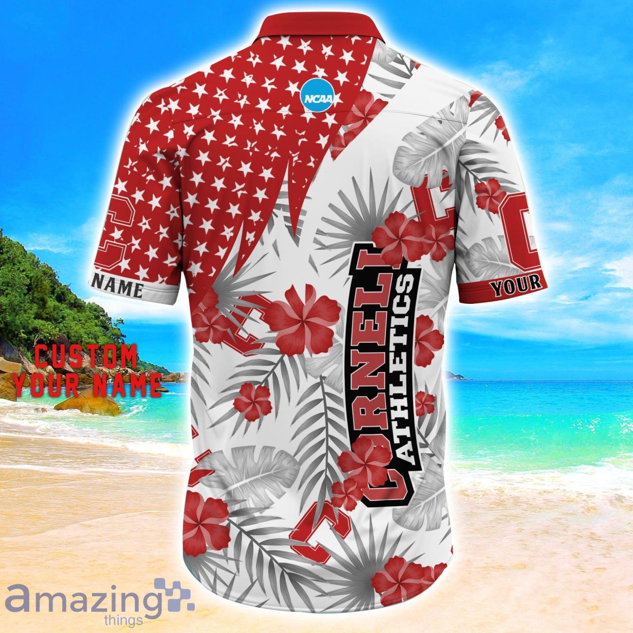 Cornell Big Red Star Tropical Flower 3D Printed Hawaiian Shirt Personalized Name image Cornell Big Red Star Tropical Flower 3D Printed Hawaiian Shirt Personalized Name Product Photo 3