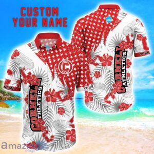 Cornell Big Red Star Tropical Flower 3D Printed Hawaiian Shirt Personalized Name Product Photo 1
