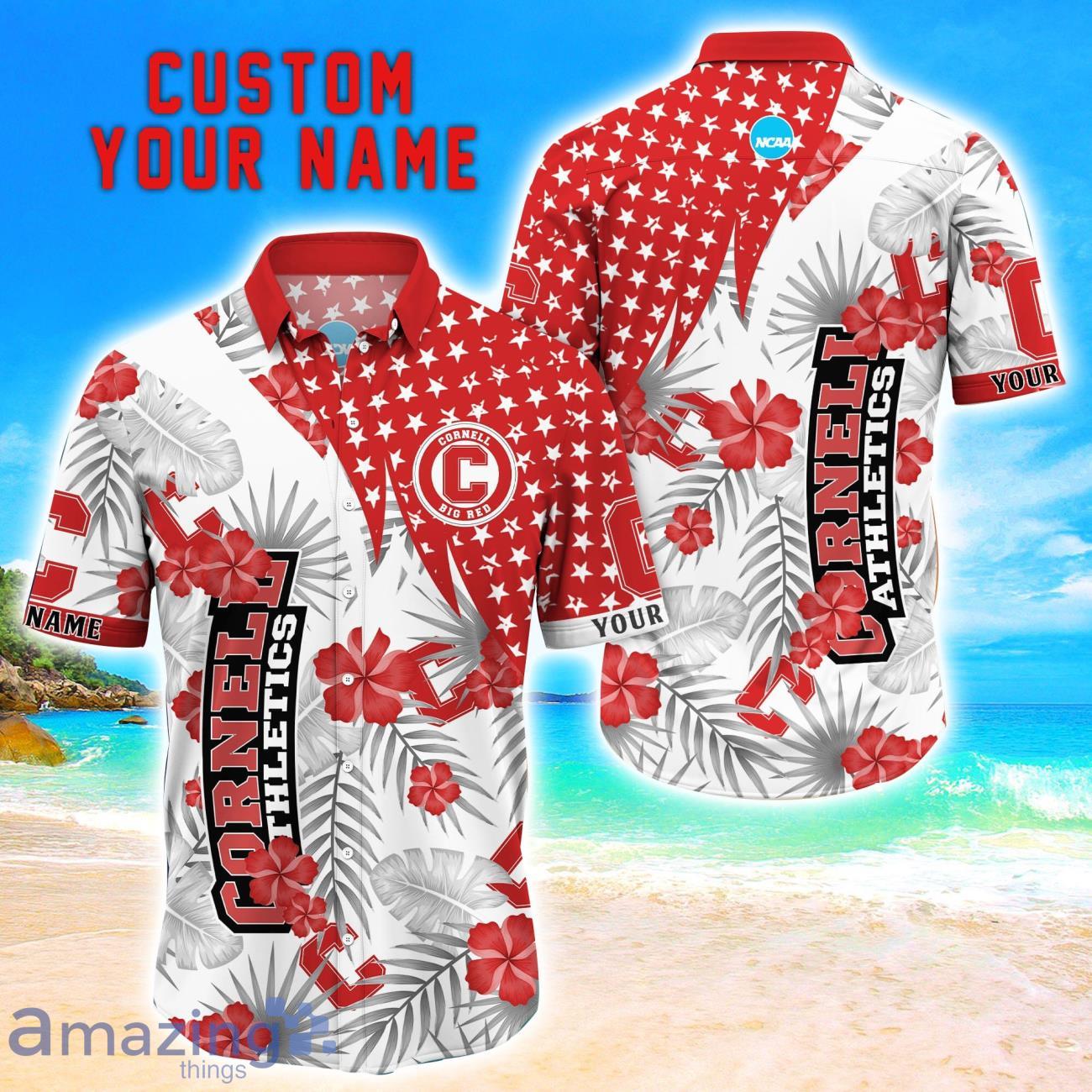 Cornell Big Red Star Tropical Flower 3D Printed Hawaiian Shirt Personalized Name image Cornell Big Red Star Tropical Flower 3D Printed Hawaiian Shirt Personalized Name Product Photo 1