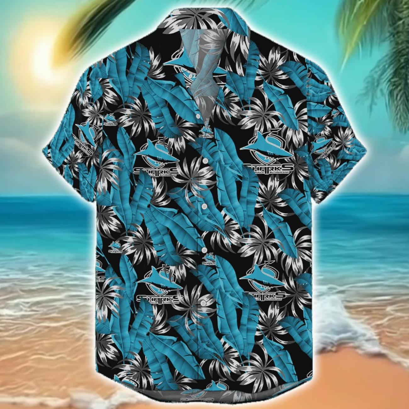 Cronulla Sutherland Sharks Paradise NRL Aloha Hawaiian Shirt For Men And Women image Cronulla Sutherland Sharks Paradise NRL Aloha Hawaiian Shirt For Men And Women Product Photo 1