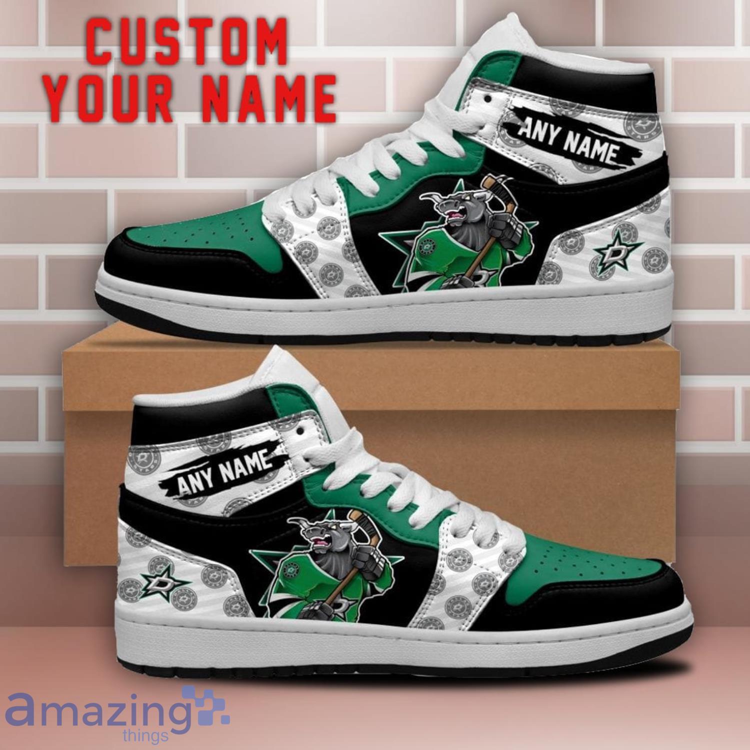 Dallas Stars NHL Team Logo Printed Mascot Design Air Jordan Hightop Shoes Custom Name For Fans image Dallas Stars NHL Team Logo Printed Mascot Design Air Jordan Hightop Shoes Custom Name For Fans Product Photo 1