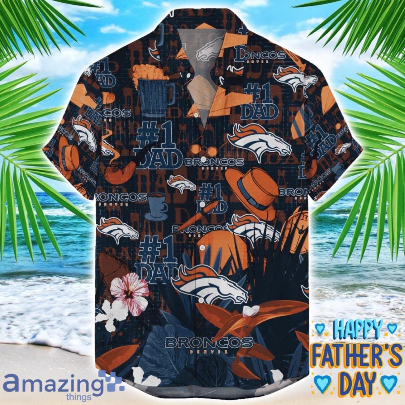 Denver Broncos Coffee Hat and Logo Pattern Hawaiian Shirt Father’s Day Gift NFL Team image Denver Broncos Coffee Hat and Logo Pattern Hawaiian Shirt Father’s Day Gift NFL Team Product Photo 1