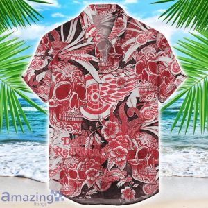 Detroit Red Wings Flower and Skull Hawaiian Shirt NHL Team Halloween Shirt Product Photo 1