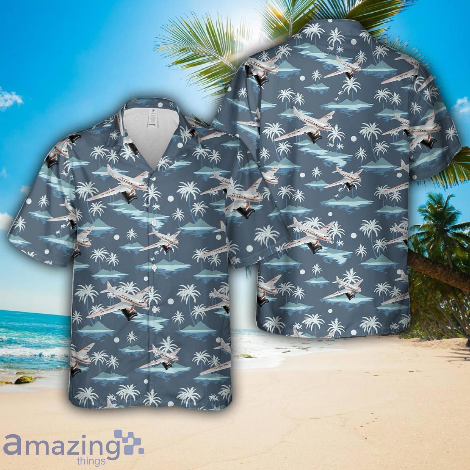 Douglas DC 3 American Airlines Flagship Tulsa Beach Hawaiian Shirt image Douglas DC-3 American Airlines Flagship Tulsa Beach Hawaiian Shirt Product Photo 1