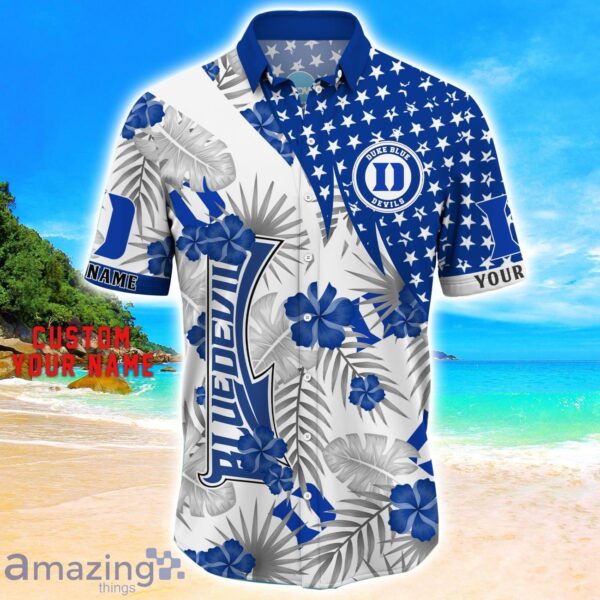 Duke Blue Devils Star Tropical Flower 3D Printed Hawaiian Shirt Personalized Name Product Photo 2