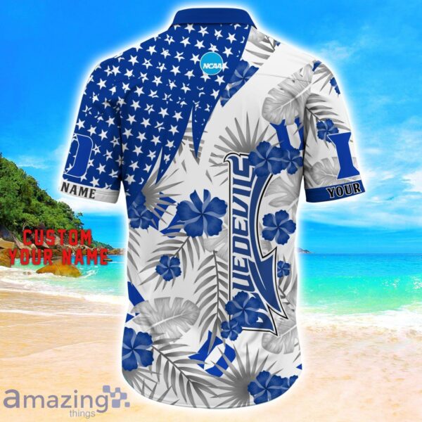 Duke Blue Devils Star Tropical Flower 3D Printed Hawaiian Shirt Personalized Name Product Photo 3