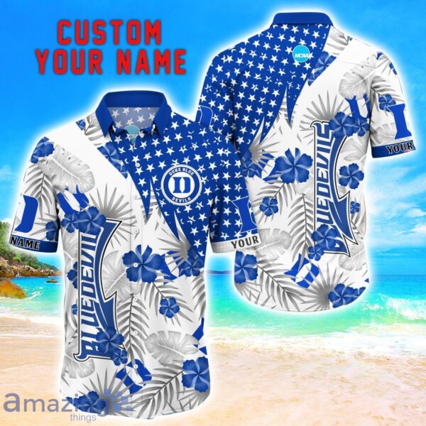 Duke Blue Devils Star Tropical Flower 3D Printed Hawaiian Shirt Personalized Name Product Photo 1