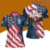 Eagle Waving Flag Stars Background Custom Name Bowling Polo Shirts For Women
