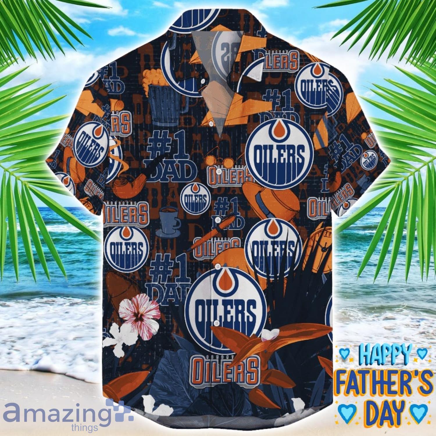 Edmonton Oilers Coffee Hat and Logo Pattern Hawaiian Shirt Father’s Day Gift NHL Team image Edmonton Oilers Coffee Hat and Logo Pattern Hawaiian Shirt Father’s Day Gift NHL Team Product Photo 1