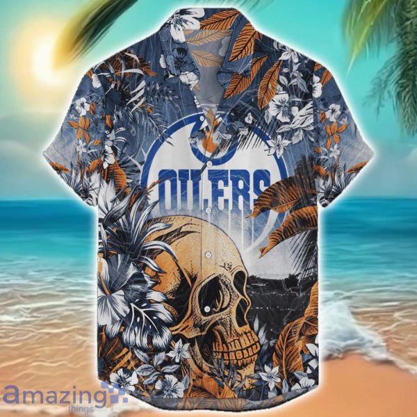 Edmonton Oilers Tropical Skull Halloween 3D Hawaiian Shirt For Men Women NHL Fans Product Photo 1