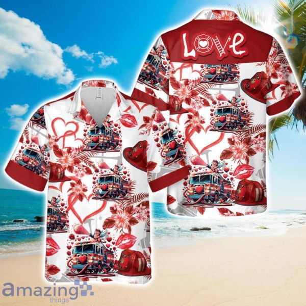 Fire Truck Happy Valentine's Day Hawaiian Shirt Unisex For Men Women Product Photo 1