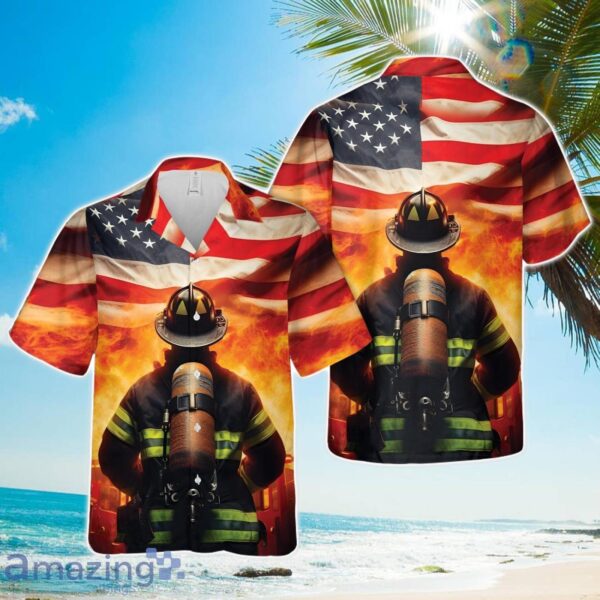 Fireman Engine American Flag Hawaiian Shirt Product Photo 1