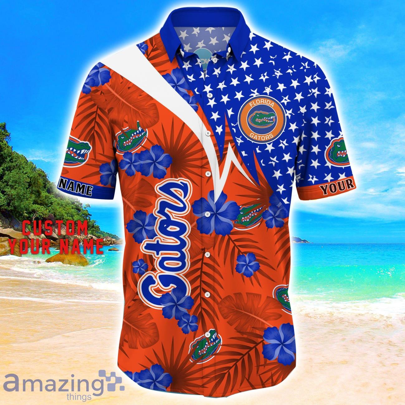 Florida Gators Star Tropical Flower 3D Printed Hawaiian Shirt Personalized Name image Florida Gators Star Tropical Flower 3D Printed Hawaiian Shirt Personalized Name Product Photo 2