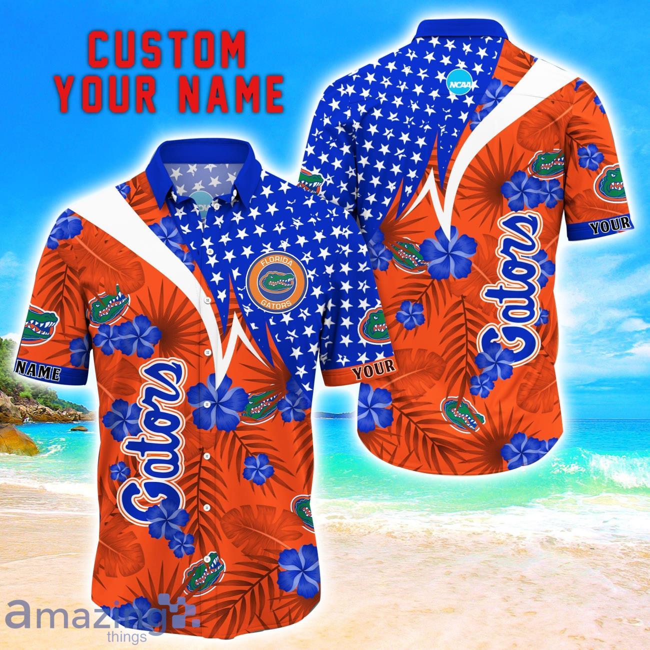 Florida Gators Star Tropical Flower 3D Printed Hawaiian Shirt Personalized Name image Florida Gators Star Tropical Flower 3D Printed Hawaiian Shirt Personalized Name Product Photo 1