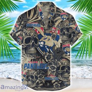 Florida Panthers Flower and Skull Hawaiian Shirt NHL Team Halloween Shirt Product Photo 1