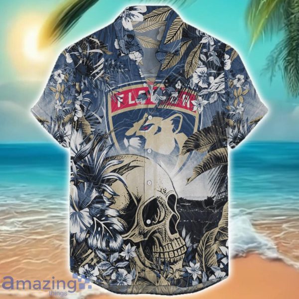 Florida Panthers Tropical Skull Halloween 3D Hawaiian Shirt For Men Women NHL Fans Product Photo 1