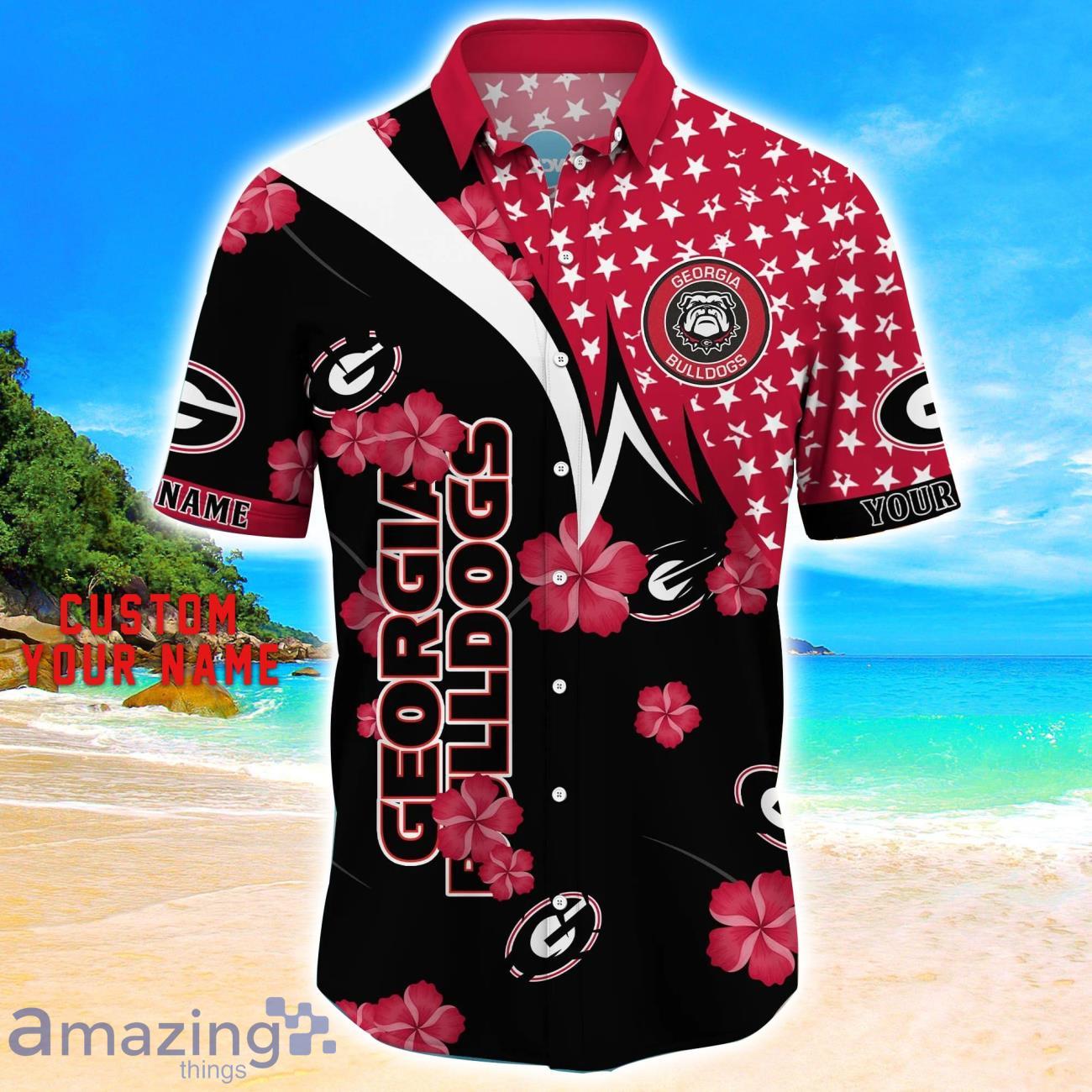 Georgia Bulldogs Star Tropical Flower 3D Printed Hawaiian Shirt Personalized Name image Georgia Bulldogs Star Tropical Flower 3D Printed Hawaiian Shirt Personalized Name Product Photo 2