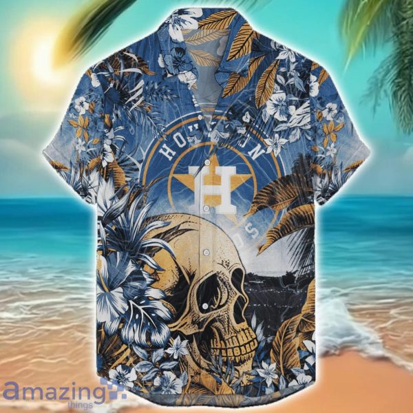 Houston Astros Tropical Skull Halloween 3D Hawaiian Shirt For Men Women MLB Fans Product Photo 1