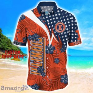 Illinois Fighting Illini Star Tropical Flower 3D Printed Hawaiian Shirt Personalized Name image Illinois Fighting Illini Star Tropical Flower 3D Printed Hawaiian Shirt Personalized Name Product Photo 2