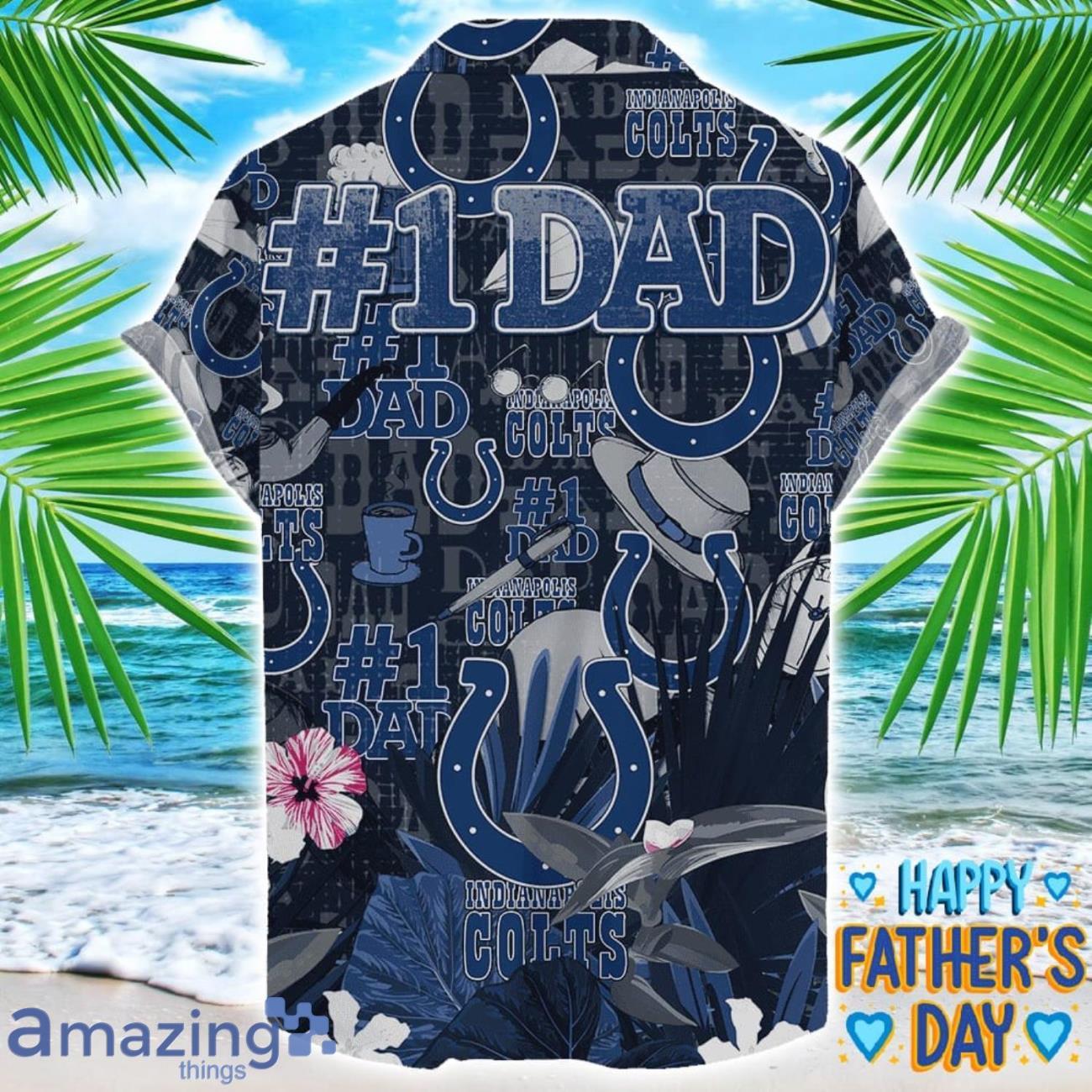 Indianapolis Colts Coffee Hat and Logo Pattern Hawaiian Shirt Father’s Day Gift NFL Team image Indianapolis Colts Coffee Hat and Logo Pattern Hawaiian Shirt Father’s Day Gift NFL Team Product Photo 2