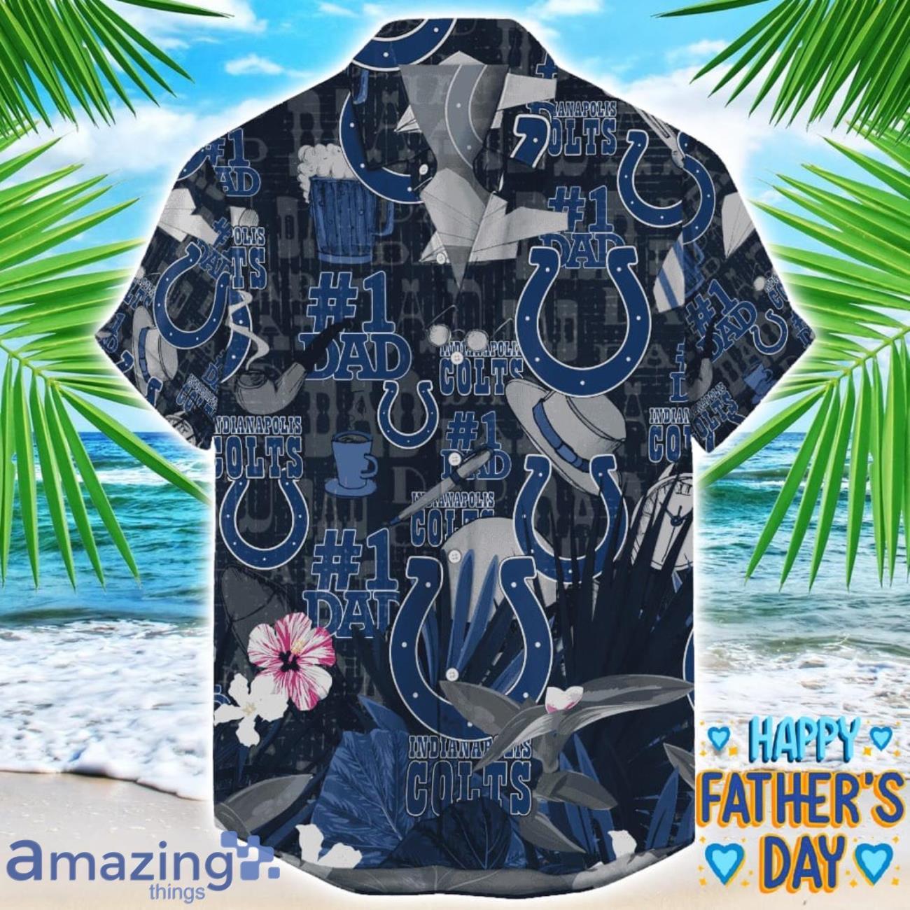 Indianapolis Colts Coffee Hat and Logo Pattern Hawaiian Shirt Father’s Day Gift NFL Team image Indianapolis Colts Coffee Hat and Logo Pattern Hawaiian Shirt Father’s Day Gift NFL Team Product Photo 1